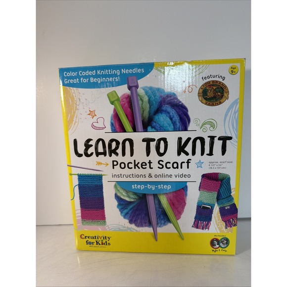 lion brand Accessories - Learn to Knit Pocket Scarf Kit Lion Brand Yarn Colorful Yarn/Needles Open/Unused